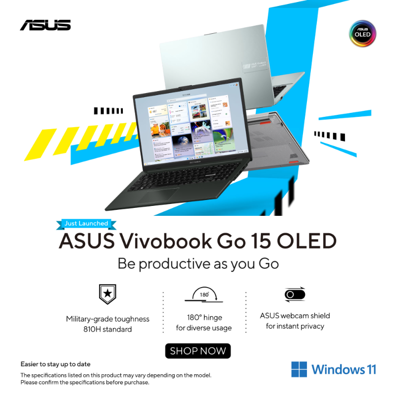 ASUSIndia's tweet photo. It’s light. It’s compact. It’s the ASUS Vivobook Go 15 OLED, and it’s designed to make you productive and keep you entertained wherever you go!
Available Now on ASUS eSHOP
#ASUSIndia #ASUSOLED #Windows11 #Vivobook #RyzeInStyle #TogetherWeAdvance