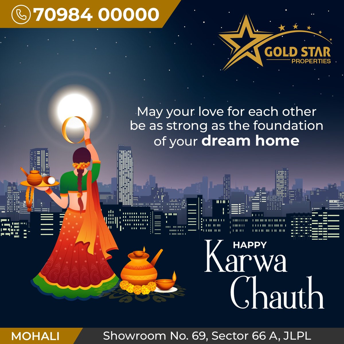 Happy Karwa Chauth
May your love for each other be as strong as the foundation of your dream home.
#dreamhome #stronglove #foundation #karwachauth #goldstarproperties
