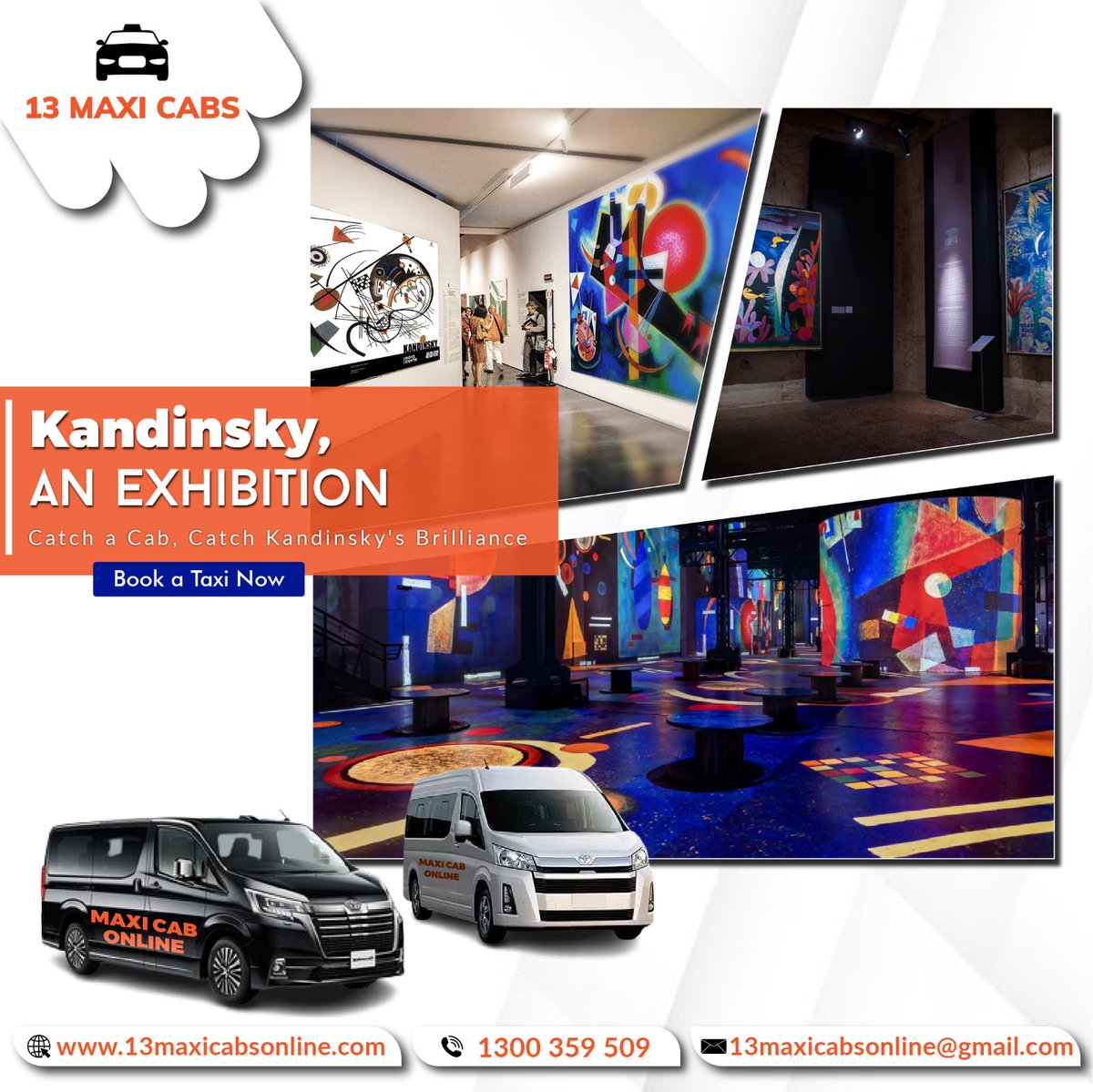 CabSydney's tweet photo. Dive into a world of color and creativity Kandinsky with 13maxicabs !🌈 Join us at the exclusive art exhibition featuring the masterpieces of Kandinsky, with 13maxiCabs. Don't miss this vibrant journey! 🎨🚖 #KandinskyArtExhibit #13maxiCabsservice #BookTaxi https://t.co/rWn11jWJmz
