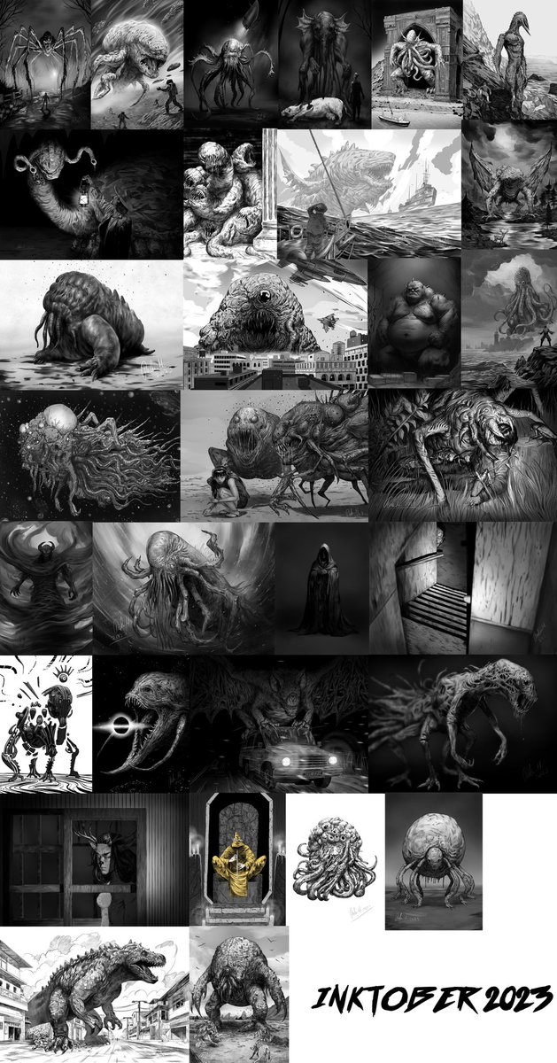 TheRooh1's tweet photo. Look at em! Go forth my pretty darlings! 😆

I MADE IT! Inktober 2023 has been the most challenging by far. More effort seems to be poured into it each year. My 10th year (next year) will be my last one…at least for awhile (maybe.) 

#art #arte #inktober #inktober2023 #artists https://t.co/Fq99naOxPR