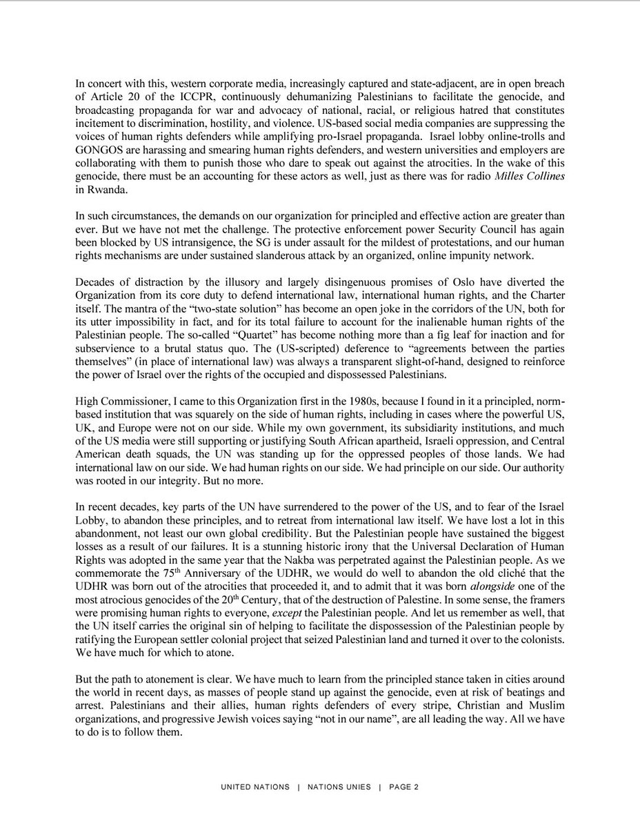MountNSL's tweet photo. 📑 @CraigMokhiber's resignation letter is a stirring call to action, denouncing the UN's response to the Israel-Gaza conflict. His plea for liability in the face of what he labels a "textbook case of genocide" is a poignant reminder of the urgent need for change. #GazaGenocide https://t.co/dgNkKMZBqI