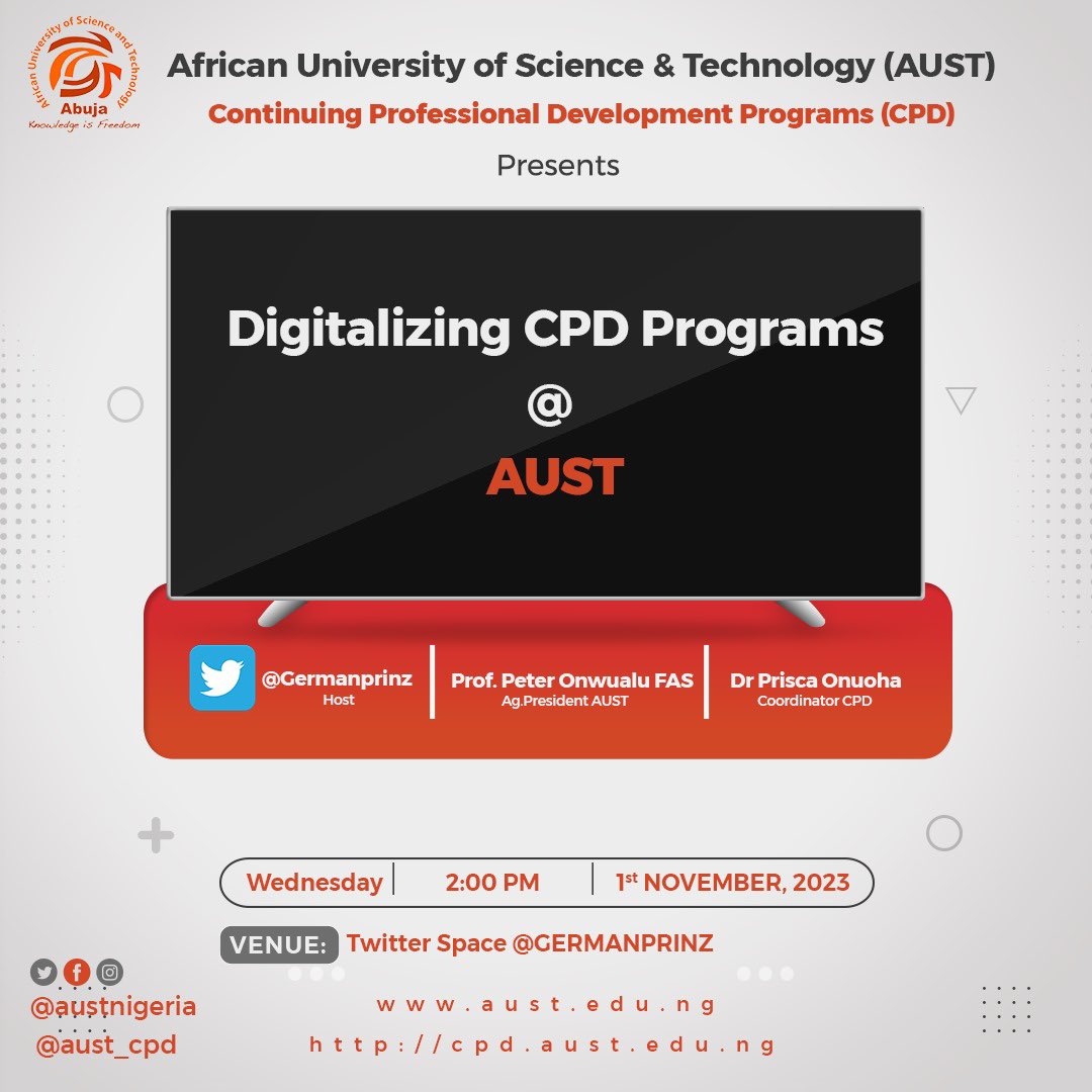 AUSTNigeria's tweet photo. Join us live with @Germanprinz to explore digitizing CPD programs! π Don't miss it! π #DigitalCPD #Learning https://t.co/CpUxnedcvy