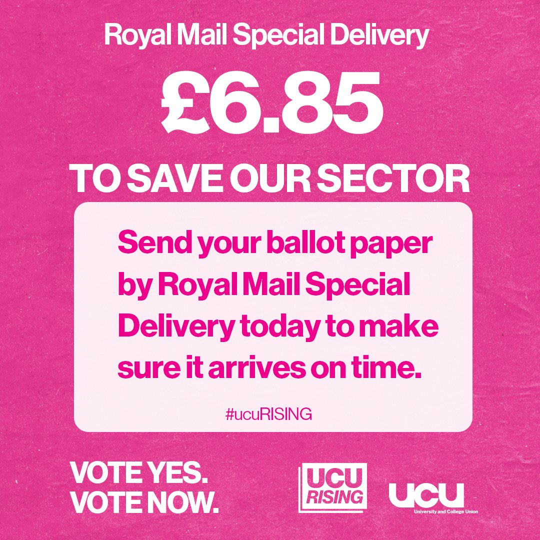 £6.85 to save the sector You can still get your ballot posted by Special Delivery to make sure it arrives on time ✉️ VOTE NOW. VOTE YES ❎ #ucuRISING