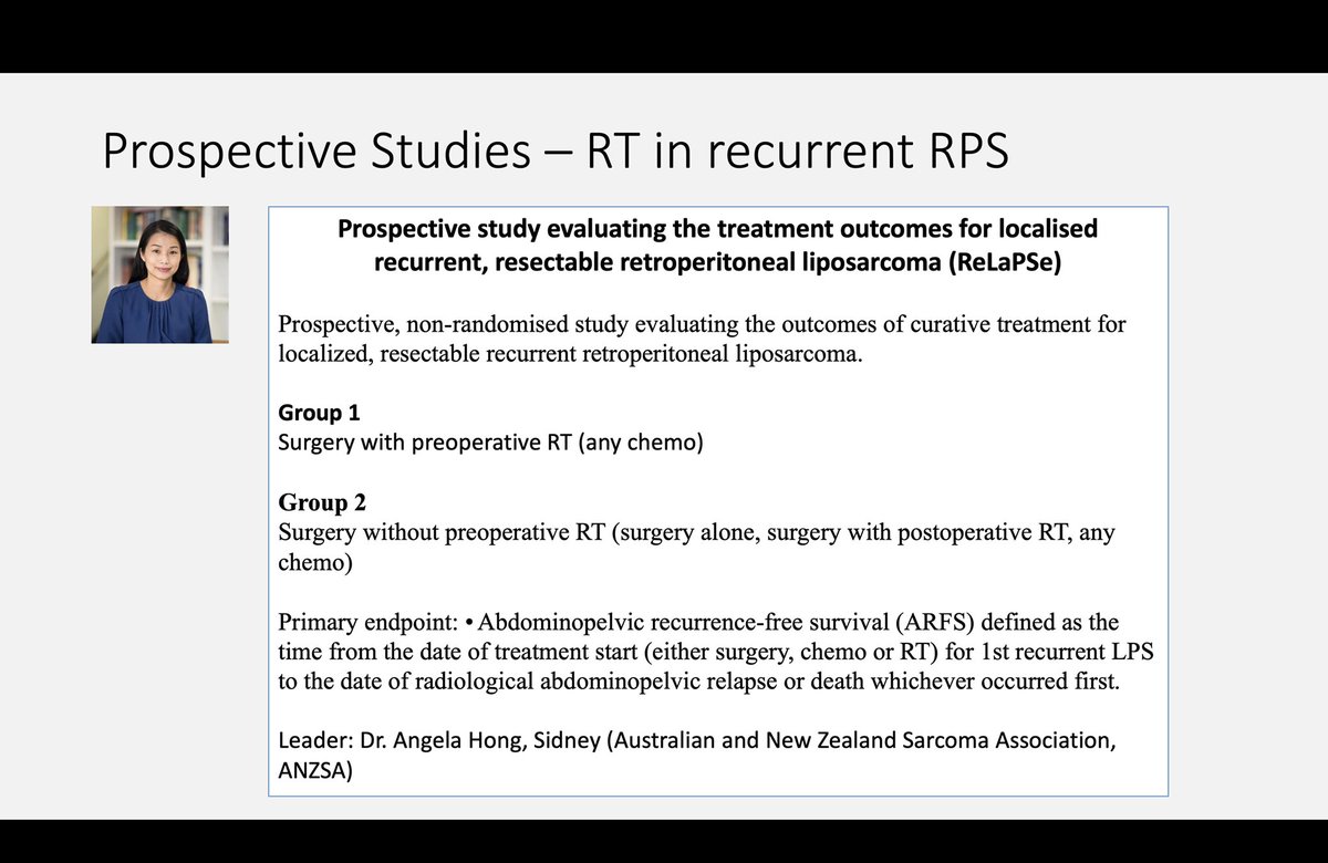 Exciting insights from @AngelaHong on #ReLaPSe: prospective non-randomized study delving into the world of recurrent #retroperitoneal #sarcoma and role of #radiotherapy in this setting. Stay tuned for the launch within @tarpswg! #CTOS2023