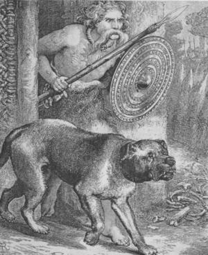 犬は古くから人間の良きパートナーだった。ガリア人の戦士とその相棒。