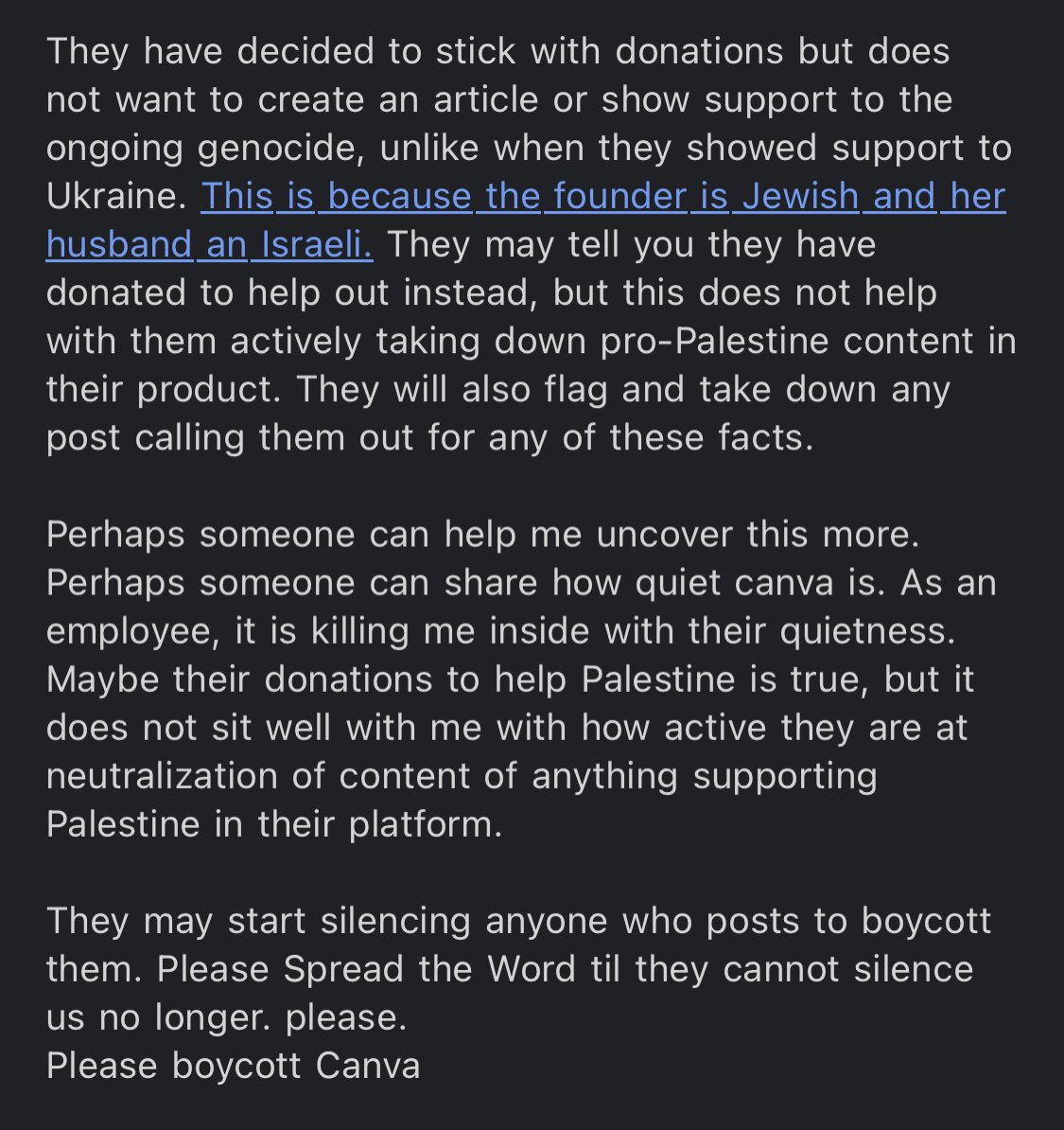 _QAE0's tweet image. An email I received: "Please boycott Canva" #StopGenocideInGaza