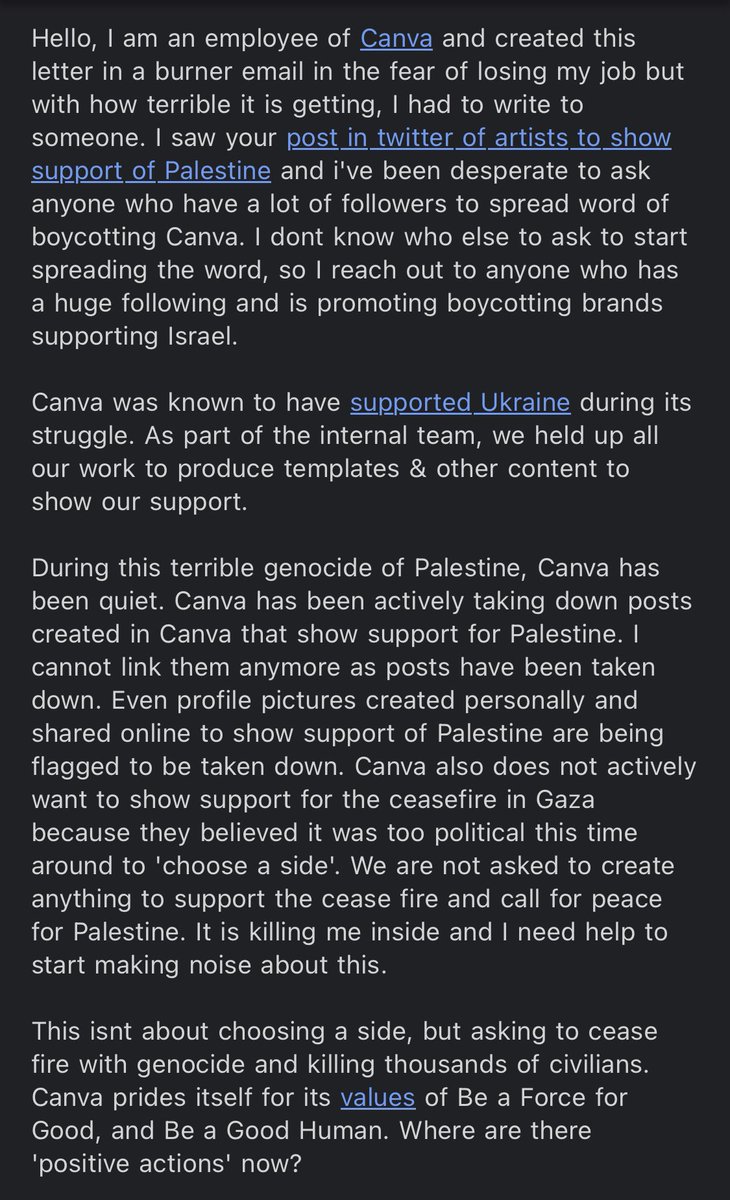 _QAE0's tweet image. An email I received: "Please boycott Canva" #StopGenocideInGaza