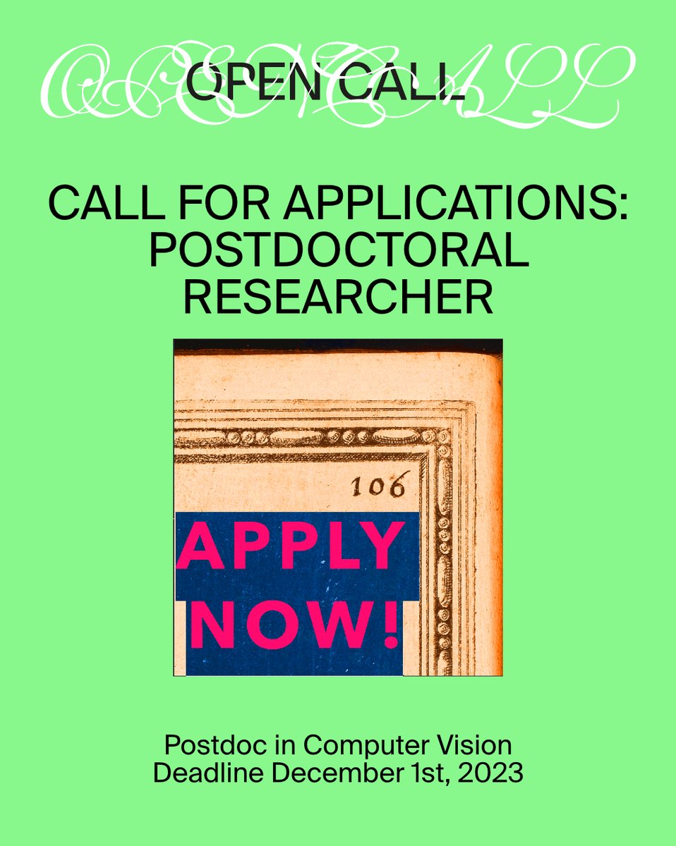 👀Hiring! Call for Postdoc Fellowships: 1-year #computervision #digitalhumanities fellowships at <a href="/dvstudies/">Digital Visual Studies</a> <a href="/UZH_en/">University of Zurich</a> in collab with <a href="/BiblHertz/">Bibliotheca Hertziana</a> <a href="/maxplanckpress/">Max Planck Society</a> <a href="/LeoImpett/">Leonardo Impett</a>  Info: dvstudies.net  Application: recruitment.biblhertz.it.