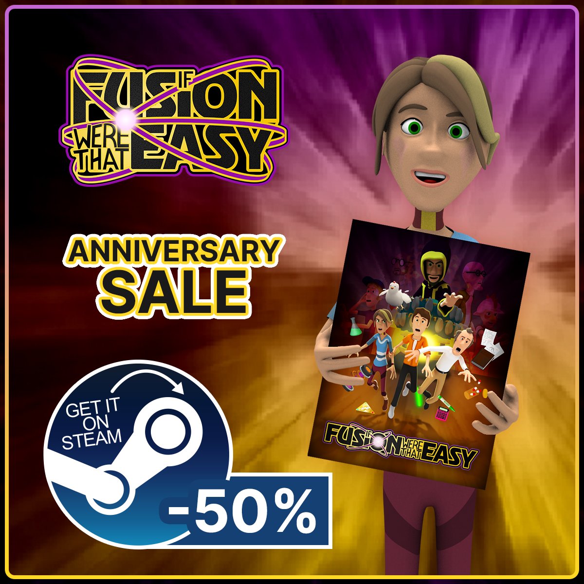 GoldenCoinGame's tweet photo. One year #anniversary #sale on #steam!
A year ago our story driven 2.5D #pixelart #adventure "If Fusion Were That Easy" was released. We want to celebrate with all our players and have a 50% offer for the new ones! Check it out 🤙🏼 https://t.co/Z6zxttYjAY
 #gamedev #game https://t.co/AhR7V2HkUB