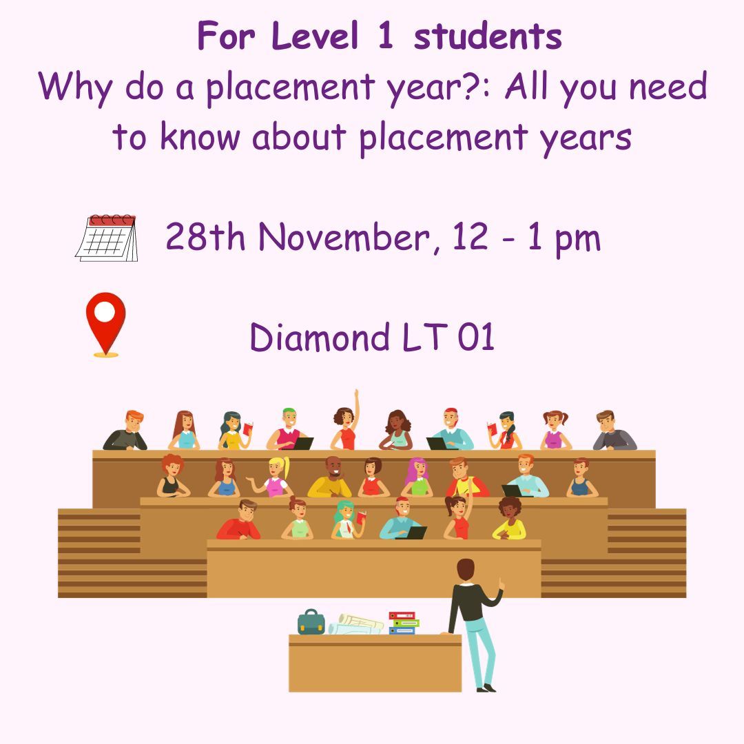 Placement Year Student Information Sessions Our Placements & Employability Programmes Team will be running two talks for Level 1 and Level 2 students. Level 2 - buff.ly/3QFgOMj Level 1 - buff.ly/3So6KcS