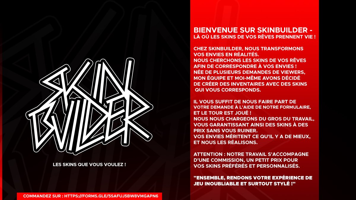 Dwight44954's tweet photo. J'ai l'honneur de vous annoncer mon nouveau projet "SKINBUILDER"

On est prêt à transformer vos envies en réalité !

🔽🔽🔽🔽Explication ci-dessous🔽🔽🔽🔽

Formulaire de commande : https://t.co/mTPhWOeL8f