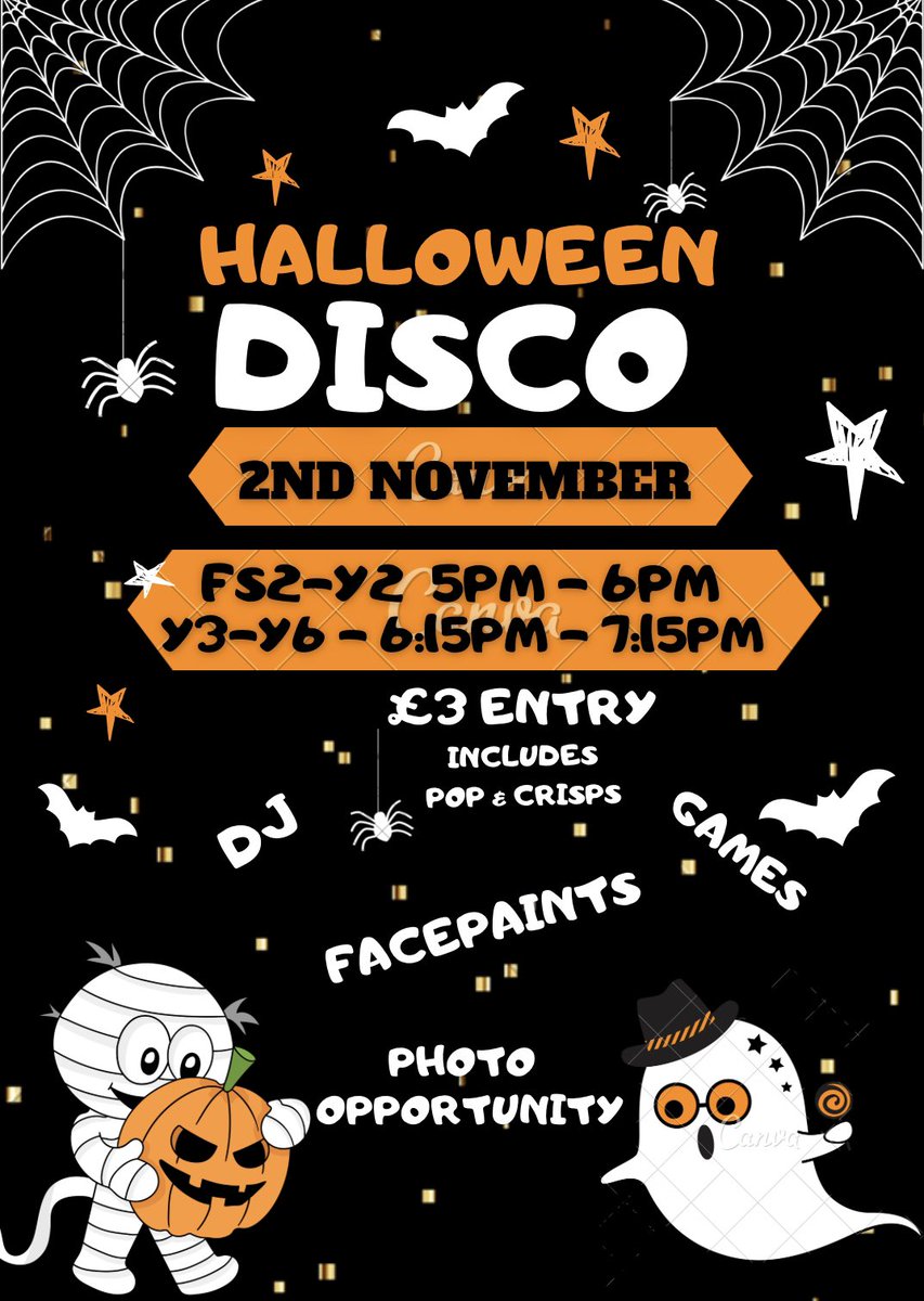 friendsofwwg's tweet photo. Our Spooky Halloween disco is Tomorrow!!! £3 on the door includes crisp &amp; pop there’s a great photo opportunity, face paints.                         Any donations greatly appreciated please drop off today or tomorrow morning at school reception see you all there!! 😈👻🎃💀🤡🥳🎉 https://t.co/dv3eU6yJqx