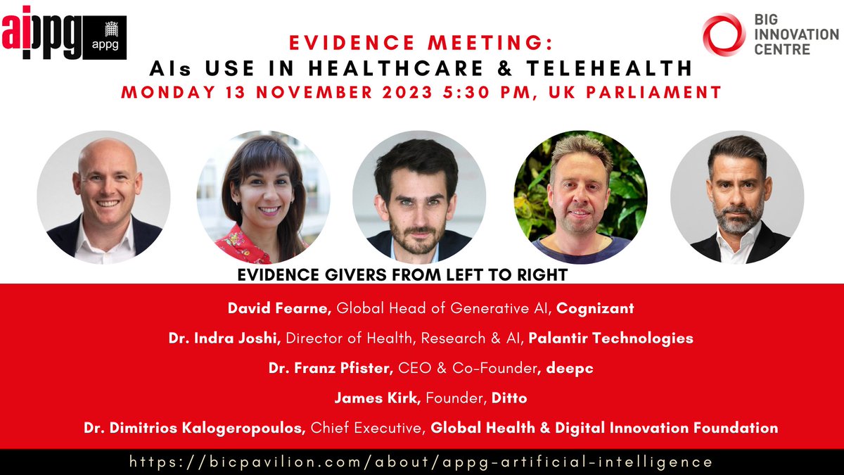 What are the latest updates in AIs use in health and telehealth? How can AI improve patient outcomes? What are the ethical considerations? Mon 13 November. Register HERE: bit.ly/46WL24i Join our experts: @Cognizant @IndraJoshi10 @Hello_Ditto @fmjpfister @ghdif_org