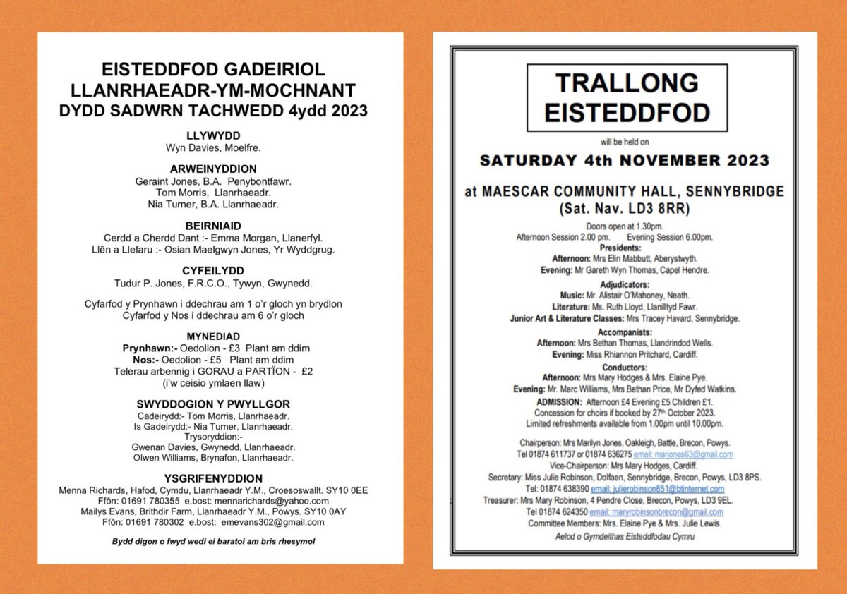 CymdeithasSteddfodau (@steddfota16) on Twitter photo π£ Pob hwyl i eisteddfodau cyntaf mis Tachweddβ¦β¦
π<a href="/TrallongEistedd/">Trallong Eisteddfod</a> (4)
πEisteddfod Llanrhaeadr-ym-Mochnant (4)
Dangoswch eich cefnogaeth! πΆπ€ππΊπ #cystadlu #cefnogi #steddfota π£ Pob hwyl i eisteddfodau cyntaf mis Tachweddβ¦β¦
π<a href="/TrallongEistedd/">Trallong Eisteddfod</a> (4)
πEisteddfod Llanrhaeadr-ym-Mochnant (4)
Dangoswch eich cefnogaeth! πΆπ€ππΊπ #cystadlu #cefnogi #steddfota