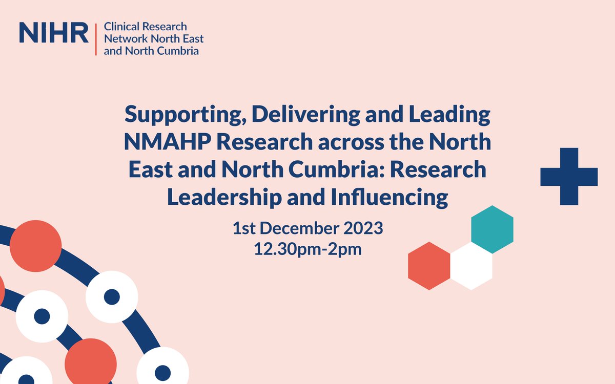 📢SAVE THE DATE 1 December 2023, 12:30-2pm Research Leadership and Influencing This webinar is centred on Supporting, Delivering and Leading NMAHP Research across the North East and North Cumbria 📝Register via: eventbrite.co.uk/e/research-lea…