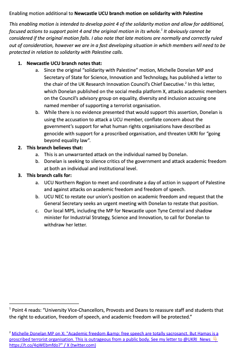 Newcastle University UCU newcastleucu.bsky.social (@newcastleuniucu) on Twitter photo Our members proposed and passed 2 important motions on Monday, one expressing solidarity (below) with Palestine, and one responding to the quoted letter. <a href="/ucu/">UCU</a> <a href="/UCUNorthern/">UCU Northern Region</a> <a href="/ChiOnwurah/">Chi Onwurah 💙</a> Our members proposed and passed 2 important motions on Monday, one expressing solidarity (below) with Palestine, and one responding to the quoted letter. <a href="/ucu/">UCU</a> <a href="/UCUNorthern/">UCU Northern Region</a> <a href="/ChiOnwurah/">Chi Onwurah 💙</a>