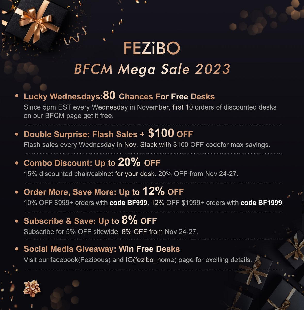 🎉 BLACK FRIDAY &amp; CYBER MONDAY Mega Sale Month IS HERE! 🎉
Get ready for:
🎁 Up to 60% OFF
🎁 $100 off codes on popular items
🎁 Bundle discounts on desk accessories &amp; more
Visit fezibo.com for the best deals
#BlackFriday #CyberMonday #HealthyLiving #Fezibo