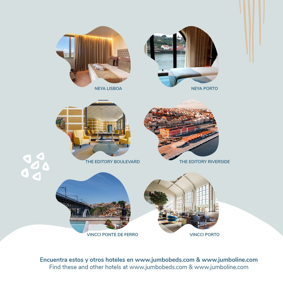 With #Jumbobeds, your clients can experience the richness of Portugal from north to south. From the stunning landscapes of the north to the golden beaches of the Algarve. Discover the most sophisticated accommodations with up to 15% discount!
