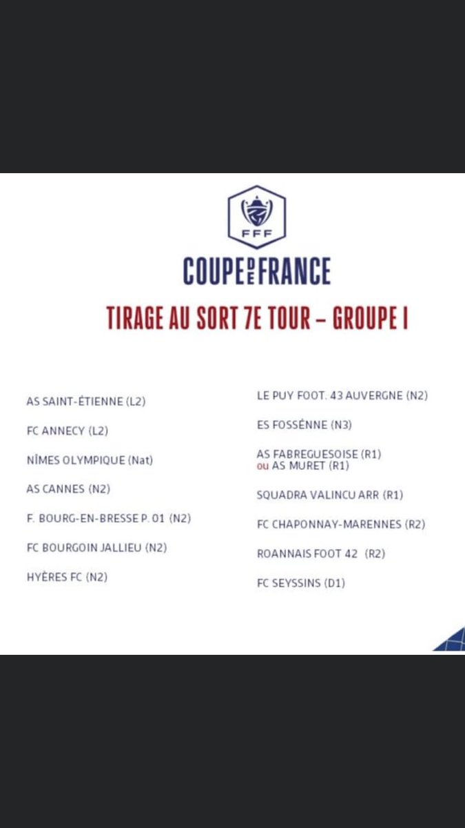 saverio0677's tweet photo. Tirage au sort à suivre pour le 7eme tour de la @coupedefrance sur https://t.co/lcKc6N3J45.
#CDF #FFF #ascannes https://t.co/TtiTbJiAap