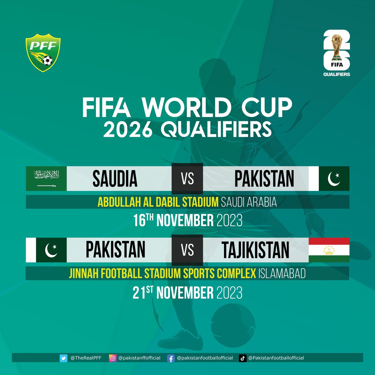 Pakistan FIFA World Cup qualifiers fixtures 
#forgingfootballforwards 
#wearepakistanfootball #dilsayfootball #Shaheens #FIFAWorldCup #FIFA #Pak