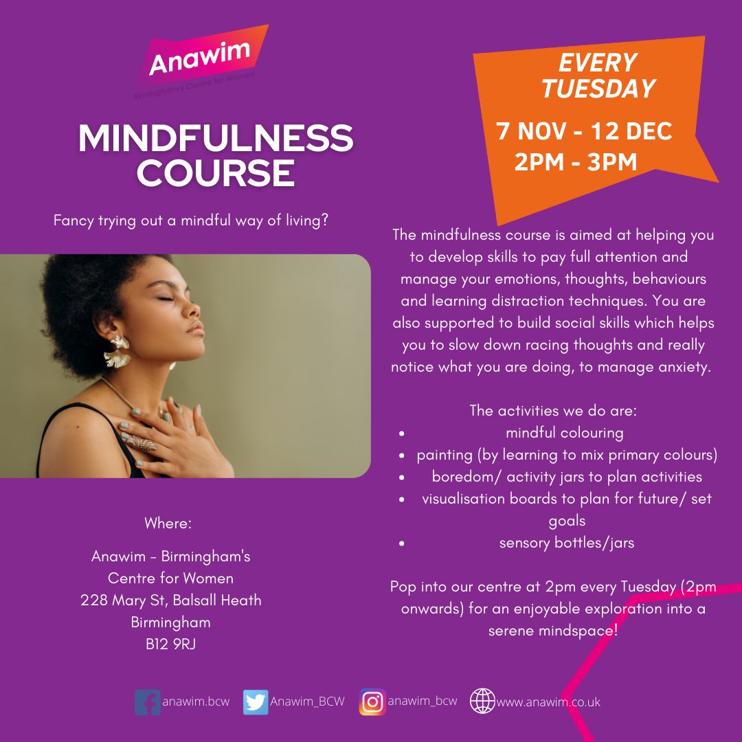 Fancy trying out a mindful way of living?☮ Join us for our OPEN mindfulness course every Tuesday from 7 Nov to 12 Dec! We'll explore ways to still the mind and manage emotions through creativity. Interested? Pop by our centre every Tuesday from 2-3pm💛 #Anawim #Mindfulness