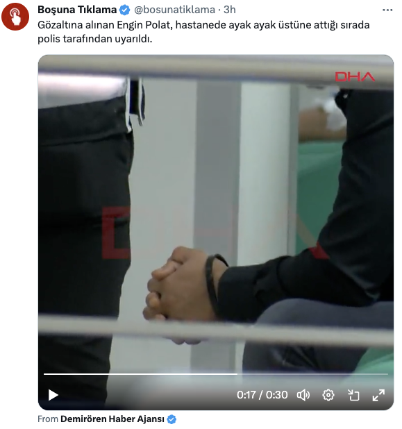 Polis "şovumuzu bozma" demek istemiştir. Bileğindeki kelepçeye bak, içine bir el daha sığar. 
Hoş kelepçeye gerek de yoktu da işte şov bunlar. 
Polatlar kara para aklıyormuş. Bu düzende ne zamandan beri suç oldu hayret. Hükümet nerden buldun yasasını kaldırıp Türkiye'yi kara para