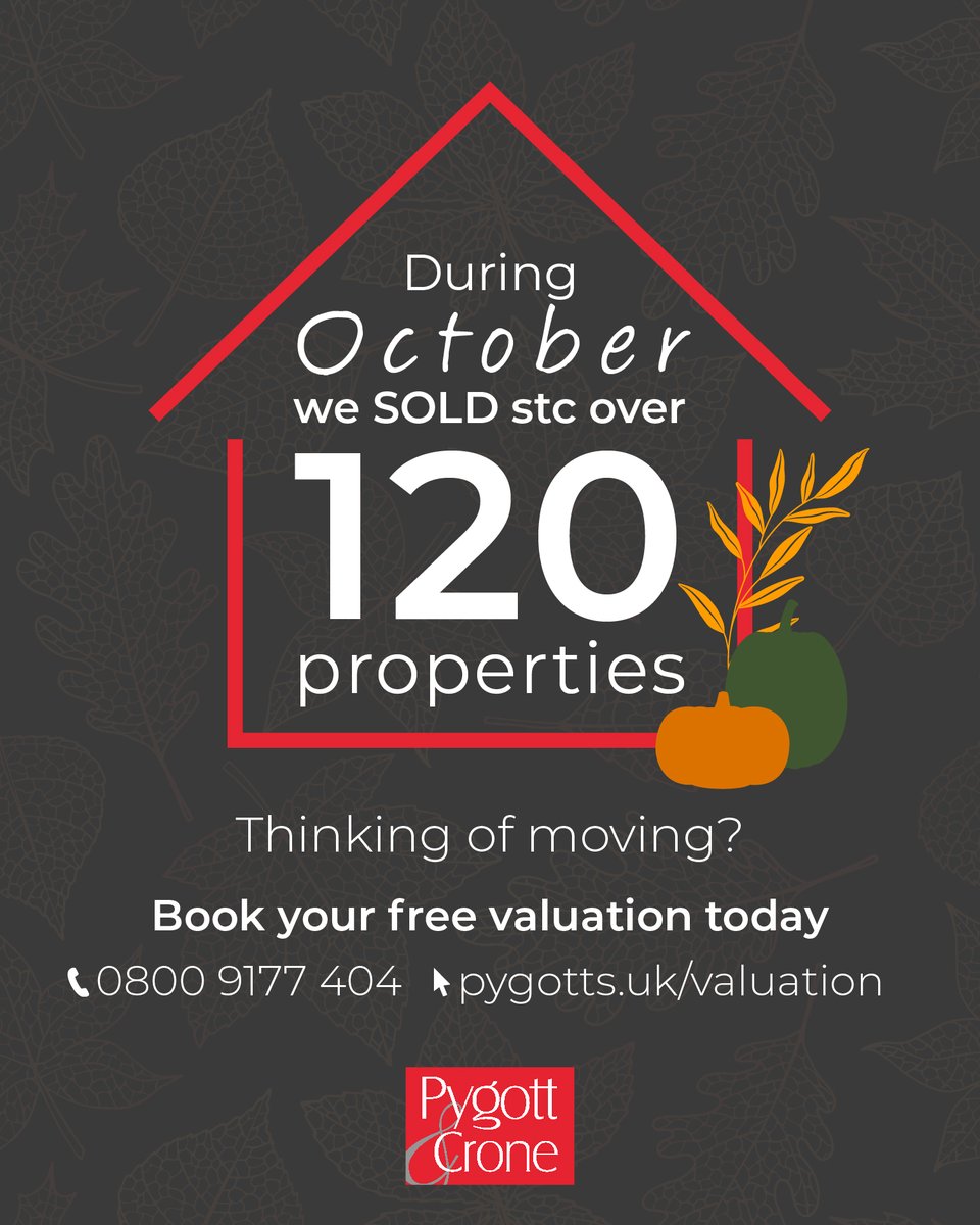 🎃 DURING OCTOBER WE SOLD STC OVER 120 PROPERTIES 🎃

Following this success we URGENTLY require more properties to sell. If you are thinking of moving book your free valuation with us today! Simply call 0800 9177 404 or visit pygotts.uk/valuation to get started 🏡