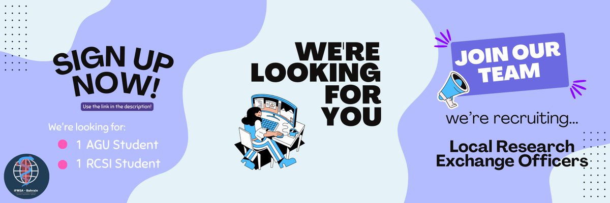 IFMSA-Bahrain (@ifmsabh) on Twitter photo Dear IFMSA-BH members,
We are recruiting Local Research Exchange Officers for this academic year.
Link to application form if you're interested: forms.gle/PUWzJBwEq5dNpZ….
Contact the NORE for questions through: scoreifmsabh@gmail.com
Deadline: November 11th Dear IFMSA-BH members,
We are recruiting Local Research Exchange Officers for this academic year.
Link to application form if you're interested: forms.gle/PUWzJBwEq5dNpZ….
Contact the NORE for questions through: scoreifmsabh@gmail.com
Deadline: November 11th