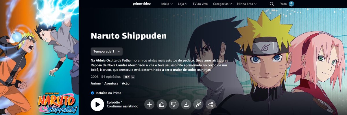 Yato on X: 🚨 Naruto Shippuden chegou na @PrimeVideoBR. A 1ª temporada do  anime está com dublagem e legendas. Essa é a versão remasterizada, o anime  está disponível em 1080p pela primeira