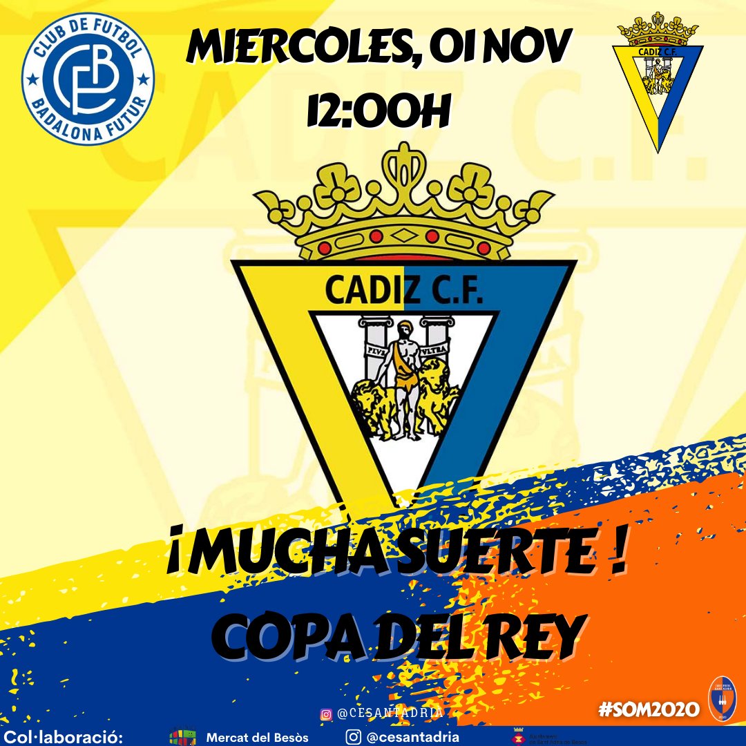 CE_SantAdria's tweet photo. CE Sant Adrià 2020 deseamos suerte a @Cadiz_cf en su eliminatoria de la copa del rey que disputa hoy a las 12:00H

TODOS SOMOS CÁDIZ C.F💙💛

#Som2020🧡💙 #Eliminatoria#CopadelRey#cadizcf#Todosomos2020#Unidosporunsentimiento#Somhisantadrià https://t.co/dgESuYgUVL