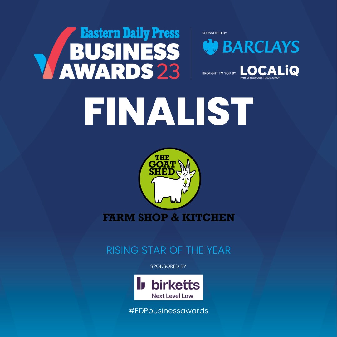 GoatShedNorfolk's tweet photo. We're excited to announce that we are finalists in the 'Rising Star Of The Year' category for the Eastern Daily Press business awards! ⭐🐐
 #RisingStarOfTheYear #BusinessAwards #EasternDailyPress  #Norwich #Norfolk https://t.co/kHjce6yScF