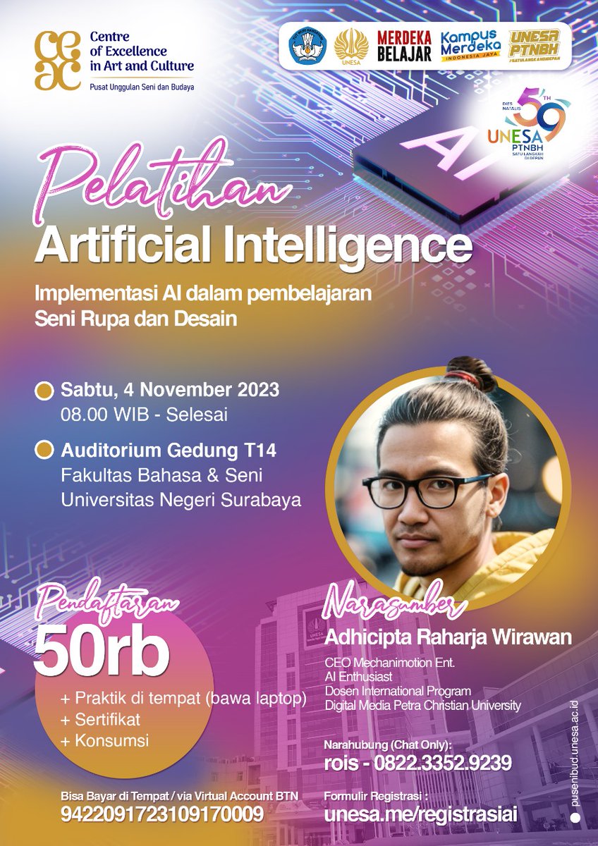 Buat para guru Seni Rupa dan Desain 🙏🏿
#MerdekaBelajar #unesa  #pelatihanartificialintelligence #ArtificialIntelligence
