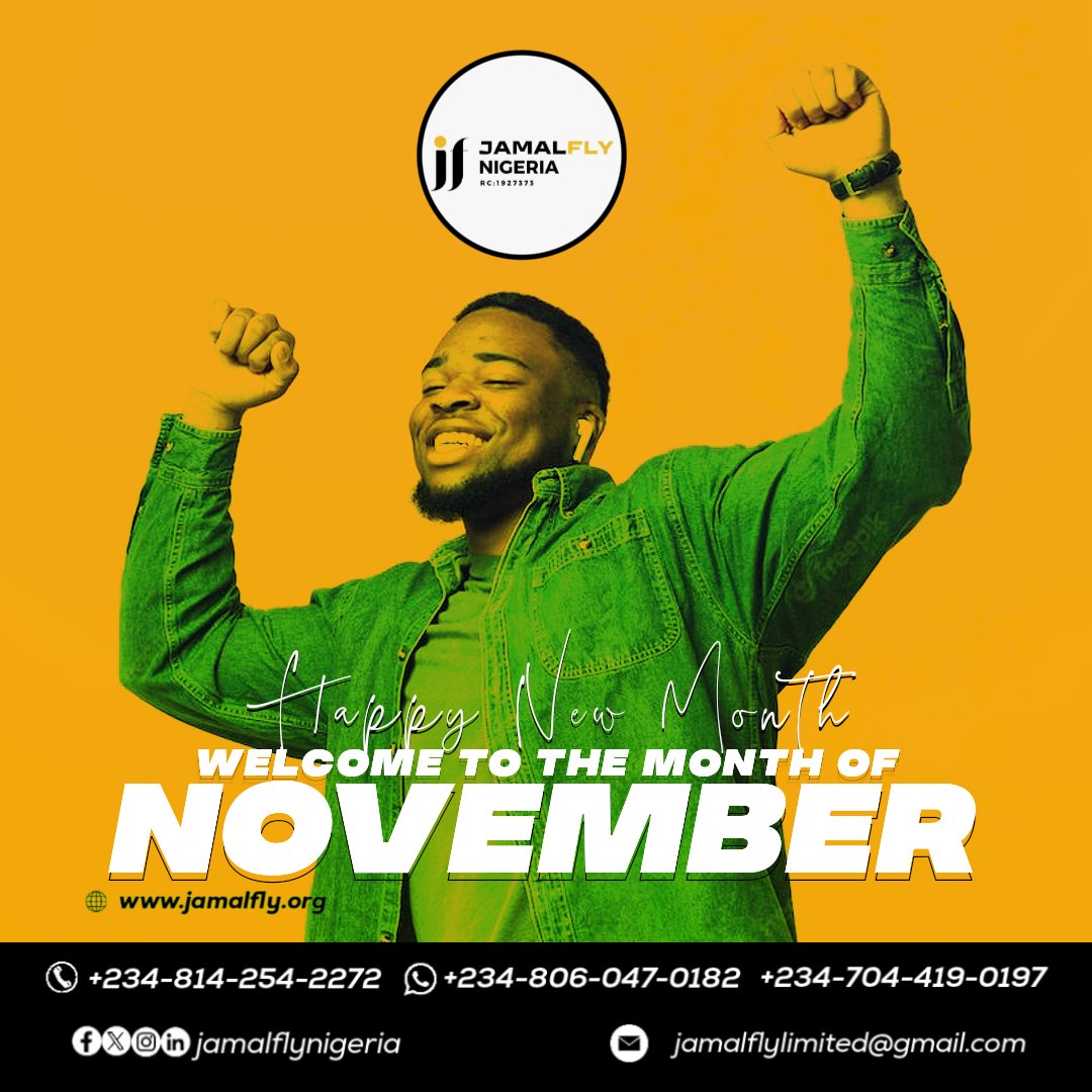 jamalflynigeria's tweet image. May this November be a month to remember.
Wishing all our customers a Happy New Month.
#HappyNewMonth #November2Remember #LogisticsService #JamalflyNigeria