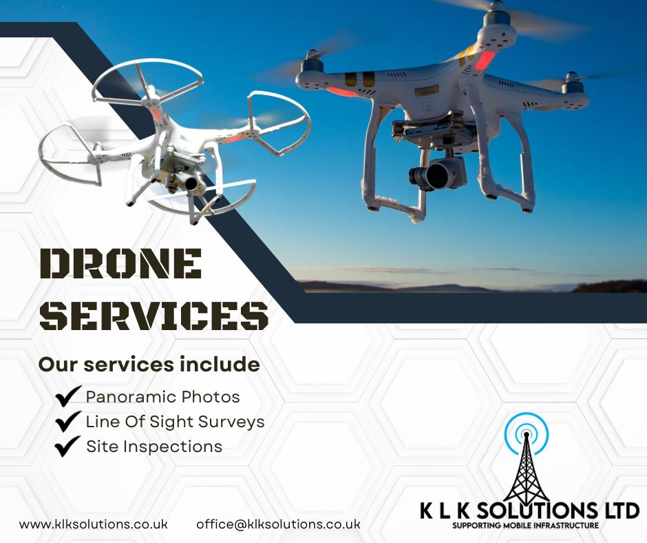 KLKSolutions's tweet photo. We are pleased to be able to offer drone surveys alongside our other services!

To discuss what we offer, and how we can help you deliver your projects in more detail email - office@klksolutions.co.uk
https://t.co/EL5eHOWr5S

#dronesurveys #design #telecoms #mobileinfrastructure https://t.co/A3hq6Jdc8s
