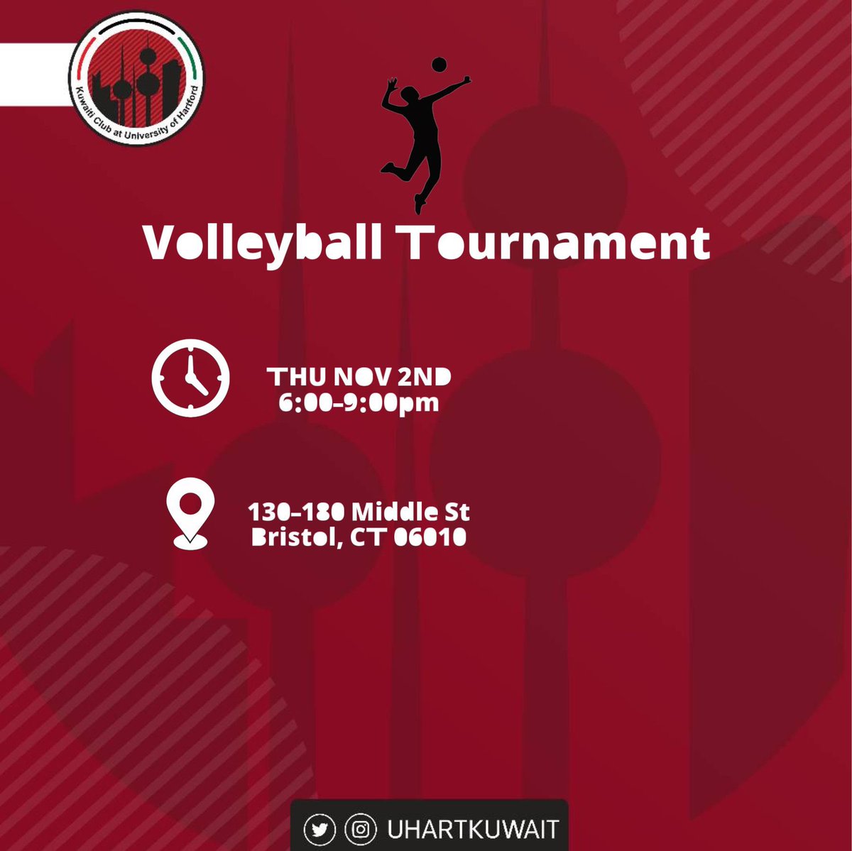 يدعوكم النادي الكويتي في جامعة هارتفورد لحضور نشاط كرة الطائرة للطلبة 

-يوجد جوائز للفريق الفائز بالمركز الأول

لنك التسجيل 

docs.google.com/forms/d/1mIbo0…