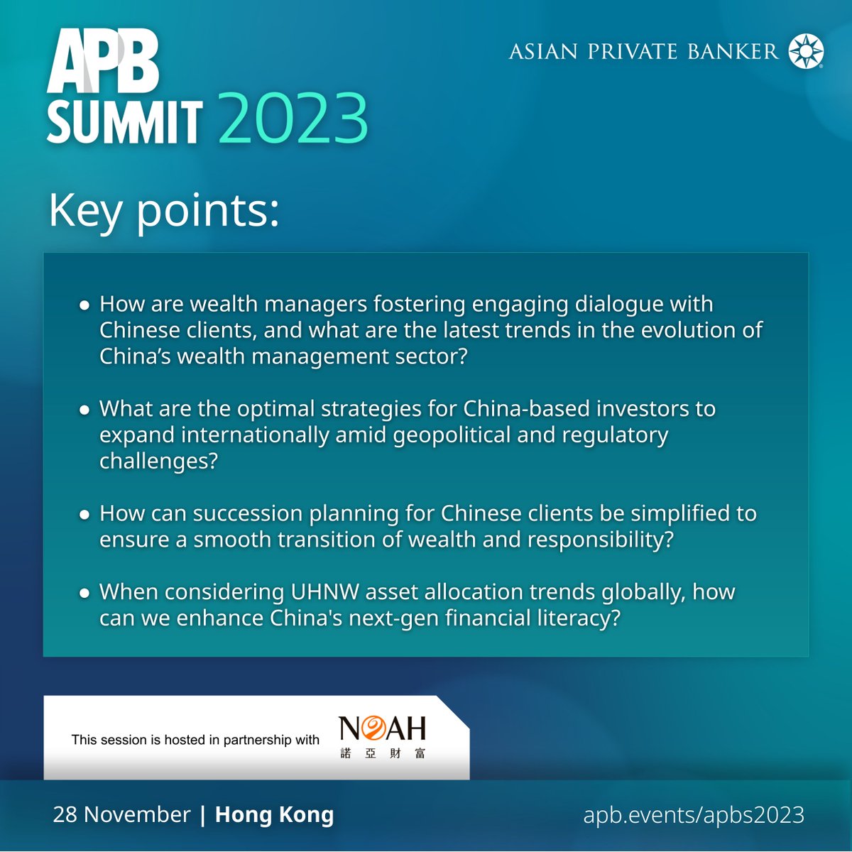 asianpvtbanker's tweet image. Join us at the Hong Kong #APBSummit for a pivotal discussion focusing on the evolving landscape of global expansion and succession in China&apos;s #wealthmanagement sector.

Reserve your place:
bit.ly/3s6tEuN

#APBS2023 #ThoughtLeadership #PrivateBanking #China