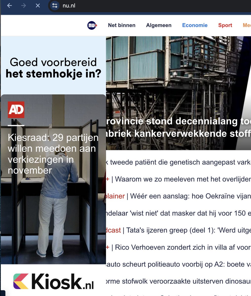 PatrickBoonstra's tweet photo. @NUnl kunnen jullie de advertenties checken? die schalen al een tijdje niet meer lekker mee (Chrome, Macbook) https://t.co/O1WwBxb2OI