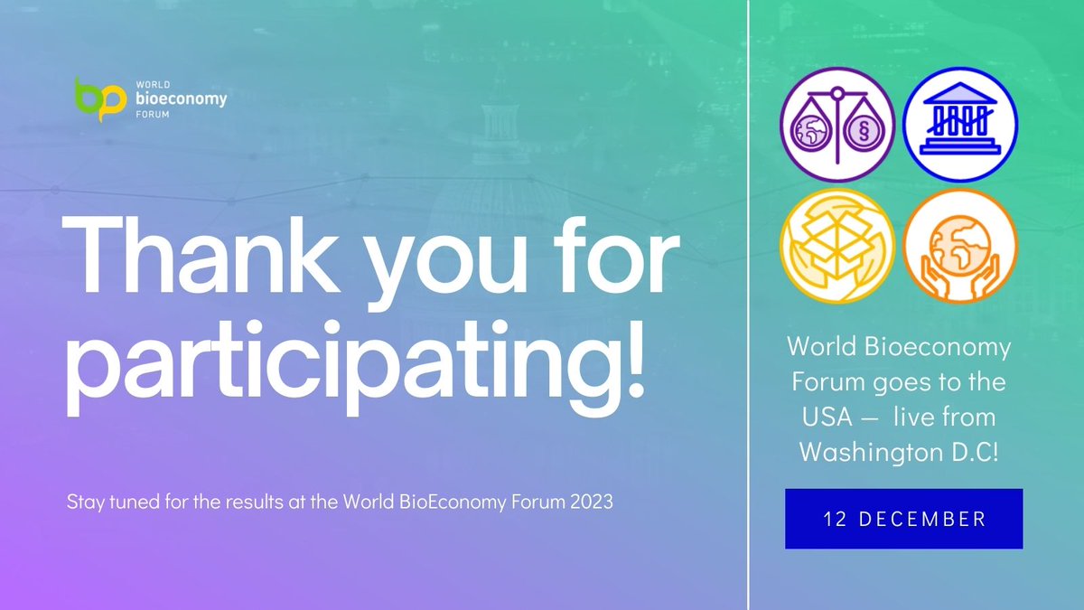 🌍🌿 A big thank you to our survey responders! Your input is shaping the global bioeconomy hub. Don't miss the survey results reveal at the Forum on December 12 live from Washington D.C! 

 #Bioeconomy #GlobalHub #ThankYou