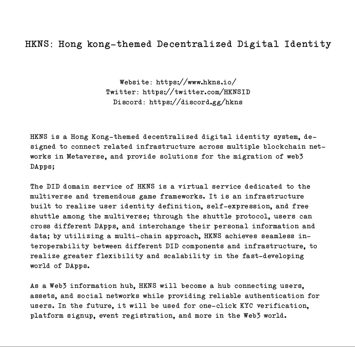 HKNSID's tweet photo. The #Bitcoin Whitepaper was published 15 years ago.
#比特幣 白皮書發布於 15 年前。

Now, let's anticipate the future of #HKNS 🚀
現在，讓我們一起期待 #HKNS  的未來 🚀

Stay tuned for exciting developments in HKNS: Hong Kong-themed Decentralized Digital Identity! 🇭🇰
敬請關註 #HKNS 的精彩發展：香港主題的去中心化數字身份！🇭🇰