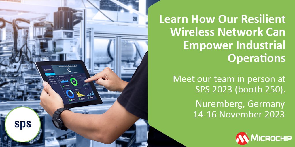 MicrochipTech's tweet image. Explore the future of IIoT. Meet our experts at SPS 2023 to learn how we can empower your industrial operations with a resilient wireless network, bridging sensors to the cloud through distributed intelligence. mchp.us/46FZCgt. #wirelessnetwork #SPS #IIoT #SPS2023
