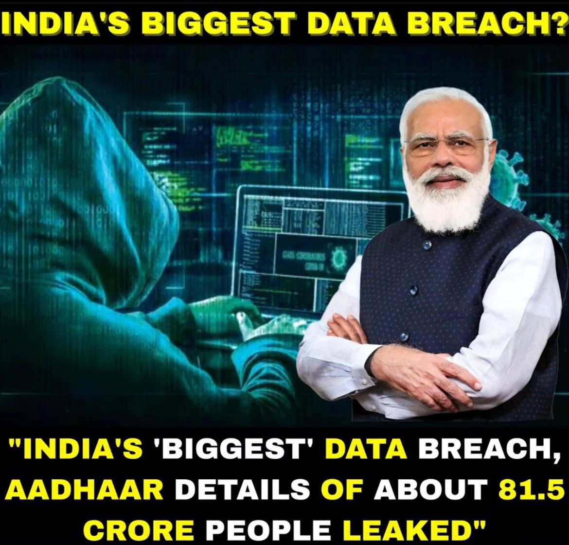 Trendytexts's tweet photo. #Aadhaar details of 81.5 CR people leaked in India's ‘biggest’ #databreach

The #hacker claims to have extracted the information from the COVID-19 test details of the citizens registered with #ICMR.
Know More at https://t.co/37Df0zJ7nF

#phising #cybercrime #cyberattack #india https://t.co/FTh3VCwE5q