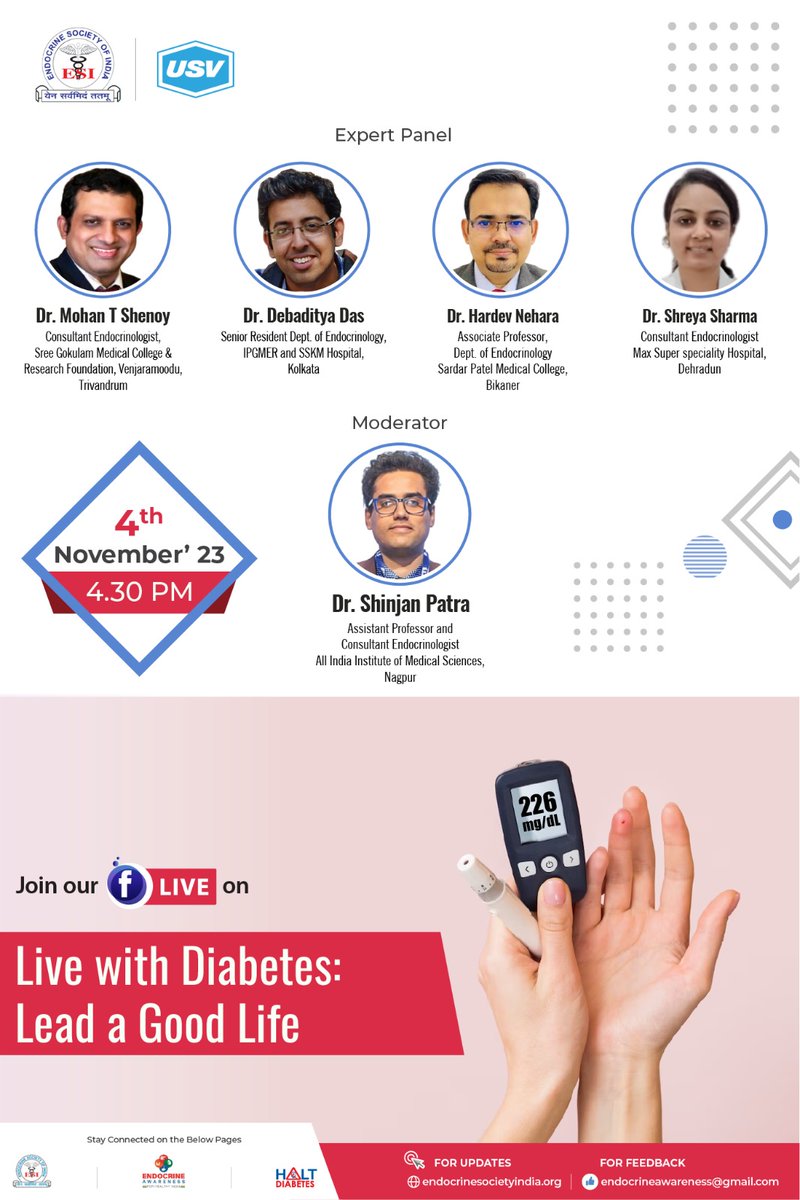shinjan100's tweet photo. Do join us for an interesting and clinically apt discussions on #livewithdiabetes and how to lead a good life amongst the odds with appropriate lifestyle modifications and awareness of the complications.
@IndiaESI
@monty_doc
@LiveinFacebook
#endotwitter
#MedTwitter https://t.co/bThEFzOUJo