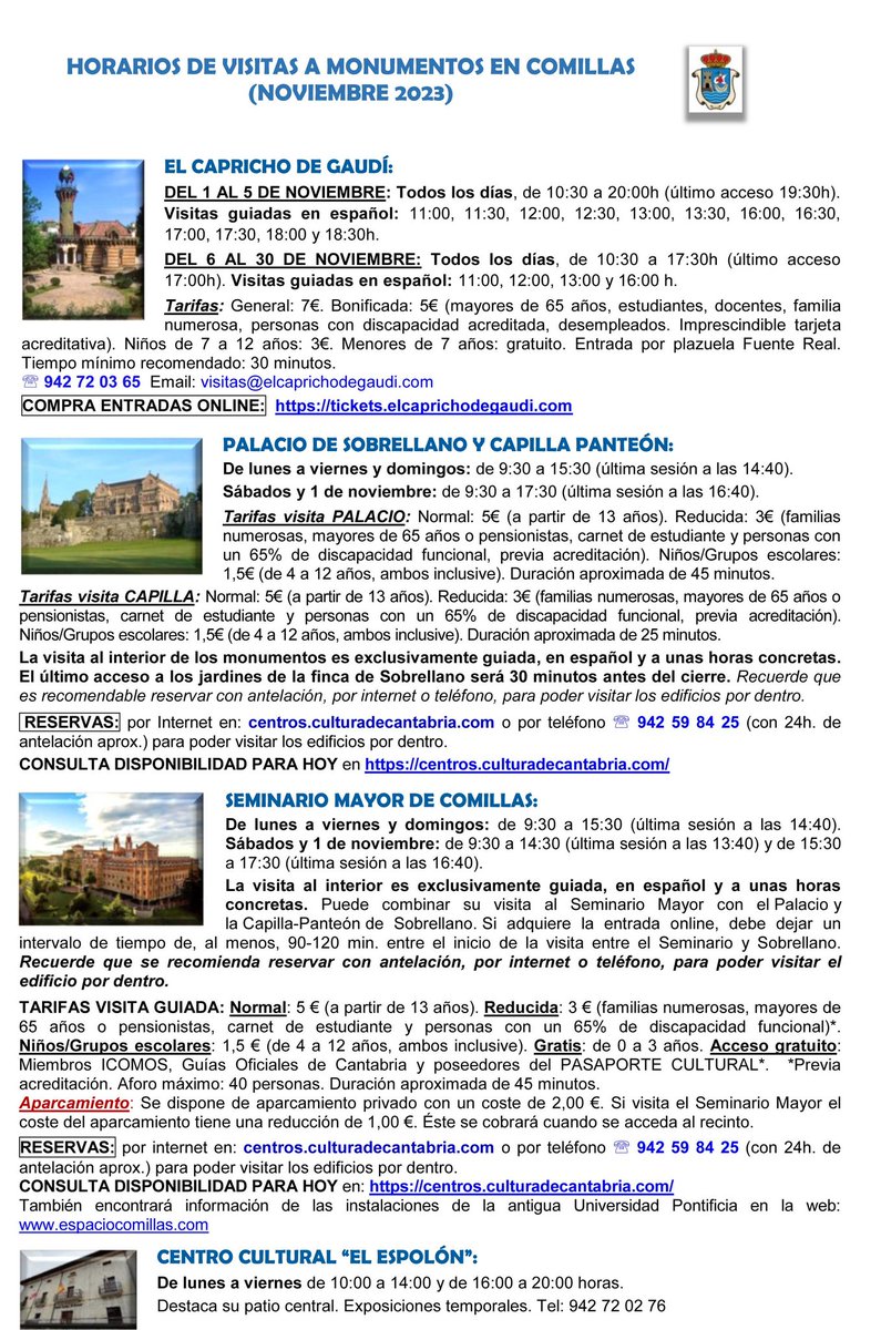 Si estás organizando tu visita a #Comillas para este mes de 𝗻𝗼𝘃𝗶𝗲𝗺𝗯𝗿𝗲 🍁 
¡No te pierdas nada! ℹ️ comillas.es
