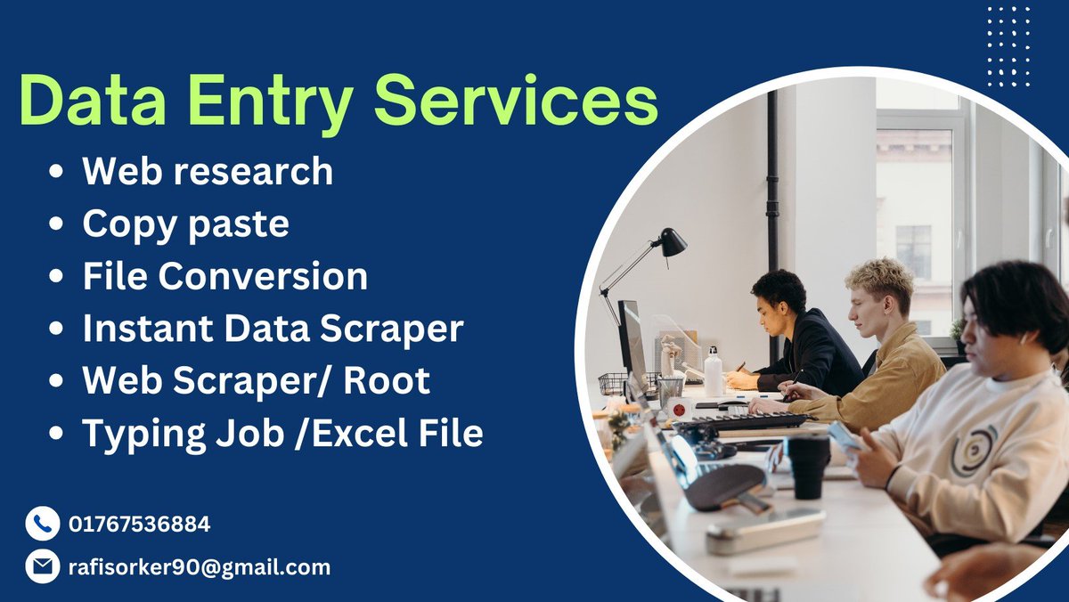 Data entry Services
I am Professional B2B lead Generation LinkedIn Lead Generation Prospect List Building Business Lead and targeted Lead Generation Expert.
contact us : rafisorker90@gamil.com
Fiverr Link : lnkd.in/gERCqhPT
lnkd.in/gkWW3shq
lnkd.in/g49CtK7q