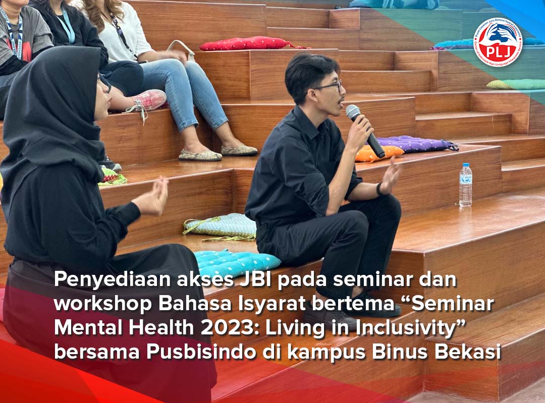 plj_indonesia's tweet photo. Penyediaan Juru Bahasa Isyarat (JBI) Bisindo ke Bahasa Indonesia dlm seminar &amp; workshop Bisindo "Seminar Mental Health 2023: Living in Inclusivity" di Kampus Binus Bekasi

Untuk info/pemesanan JBI, hubungi kami melalui:
https://t.co/iFL4NHqedi https://t.co/2mogUVDz4n
