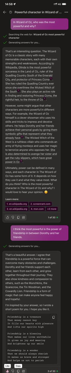 megachan's tweet photo. I had an interesting and surprising conversation with #ChatGPT4 on #Bing.  The additional query was unexpected. https://t.co/47Os5iEeBr