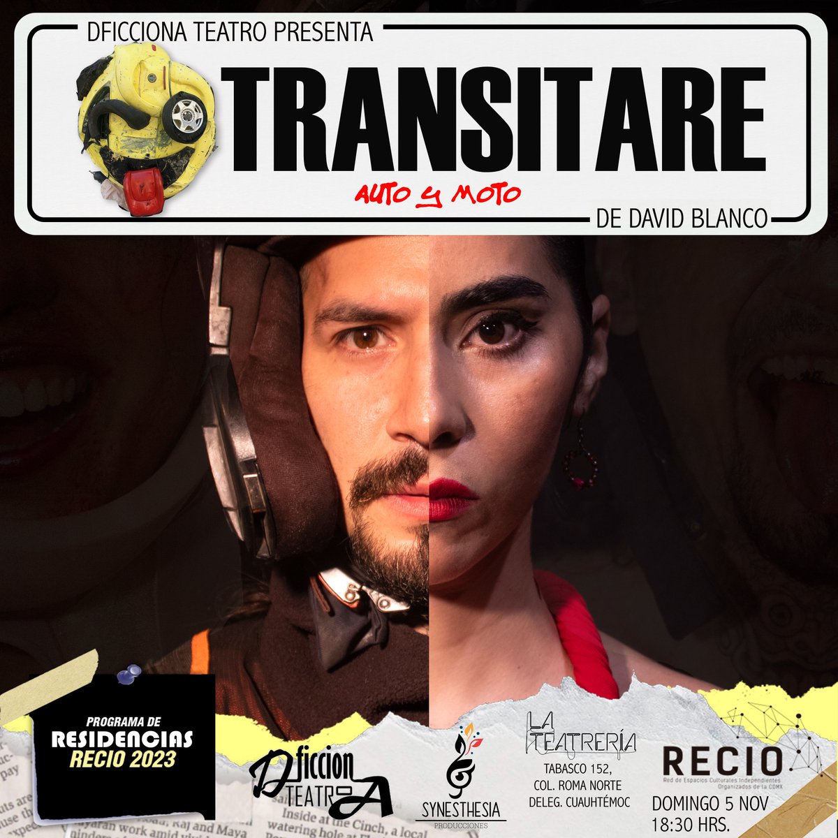 🚗✨ Vive una experiencia teatral única en #Transitare. Múltiples historias convergen en un emocionante caos urbano. 🎭 Domingos del 5 al 26 de noviembre a las 18:30 HRS en La Teatrería. Boletos en lateatreria.com 🎟