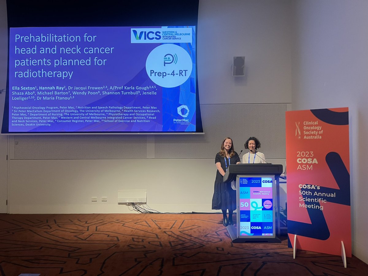 Belinda Campbell (@belinda_campbe) on Twitter photo Congratulations to Ella Sexton & Hannah Ray, <a href="/PeterMacCC/">Peter Mac Cancer Centre</a> 🥳 Winners of “Best of the Best Oral Presentations- Health Services I” at #COSA23 for their excellent project to implement #prehabilitation model of care for H&N #cancer patients receiving #RT. <a href="/PeterMacHSR/">Peter Mac Health Services Research</a> <a href="/COSAoncology/">COSA</a> Congratulations to Ella Sexton & Hannah Ray, <a href="/PeterMacCC/">Peter Mac Cancer Centre</a> 🥳 Winners of “Best of the Best Oral Presentations- Health Services I” at #COSA23 for their excellent project to implement #prehabilitation model of care for H&N #cancer patients receiving #RT. <a href="/PeterMacHSR/">Peter Mac Health Services Research</a> <a href="/COSAoncology/">COSA</a>
