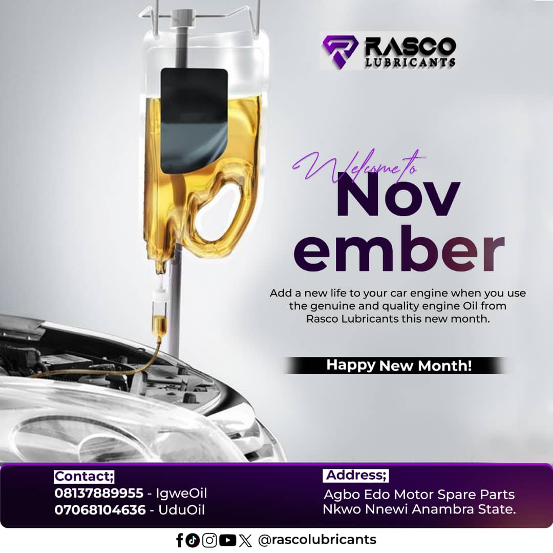 rascolubricants's tweet photo. #HappyNewMonth #November #RascoOil #CarEngineOil #AutoManintenance https://t.co/UYobppwWjh