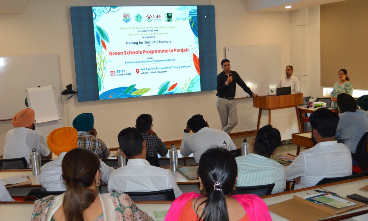 PSCST_GoP's tweet photo. @PSCST_GoP in collaboration with #SCERT @schooledu_pb kick-started #GreenSchoolsProgram for district educators by conducting training program jointly with @CSEINDIA at AAETI Nimli. The training was designed to make schools campuses green & sustainable through auditing activities. https://t.co/P5jxabNaen